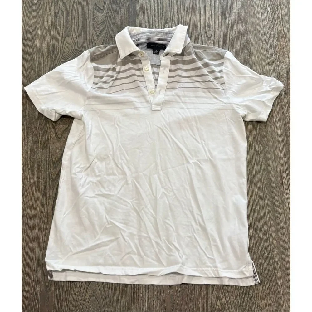 Banana Republic Mens Polo Shirt Short Sleeve Cotton Stripe White/Gray Size S